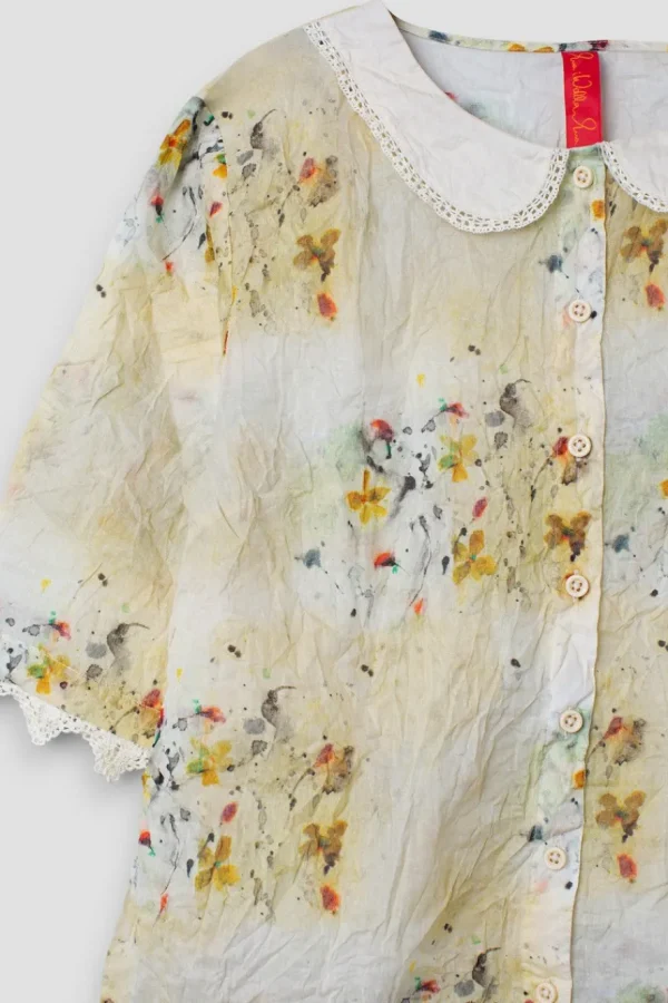 Blusen*Ewa i Walla Bluse 44972 BLENDA in pastellgelb mit Flowerprint (flower print) - Organza aus reiner Baumwolle