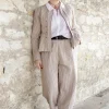 Hosen*Ewa i Walla Hose BOTVI 11426 in beige mit Streifen in blau-rosa - Leinen mit Baumwolle