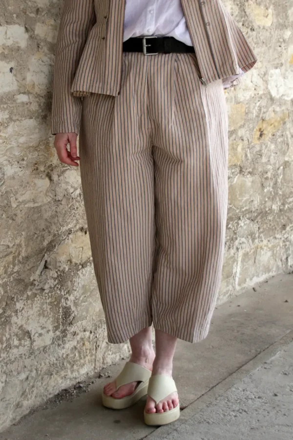 Hosen*Ewa i Walla Hose BOTVI 11426 in beige mit Streifen in blau-rosa - Leinen mit Baumwolle