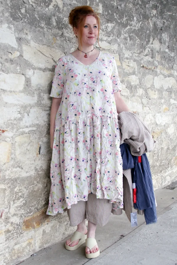 Hosen*Ewa i Walla Hose BOTVI 11426 in beige mit Streifen in blau-rosa - Leinen mit Baumwolle