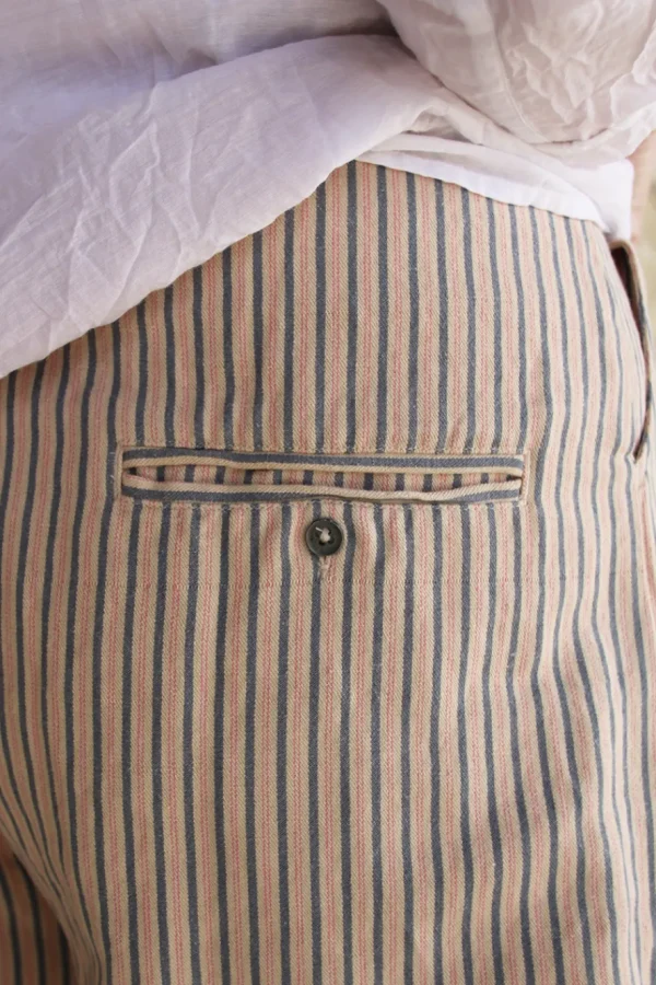 Hosen*Ewa i Walla Hose BOTVI 11426 in beige mit Streifen in blau-rosa - Leinen mit Baumwolle