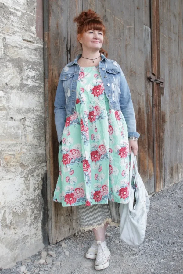 Kleider*Ewa i Walla Kleid 55859 ALISON in mintgrün mit Flowerprint (turquoise flower) - reine Knitterbaumwolle