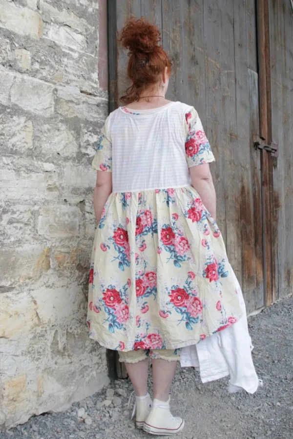 Kleider*Ewa i Walla Kleid 55859 ALISON in pastellgelb mit Flowerprint (vanilla flower) - reine Knitterbaumwolle