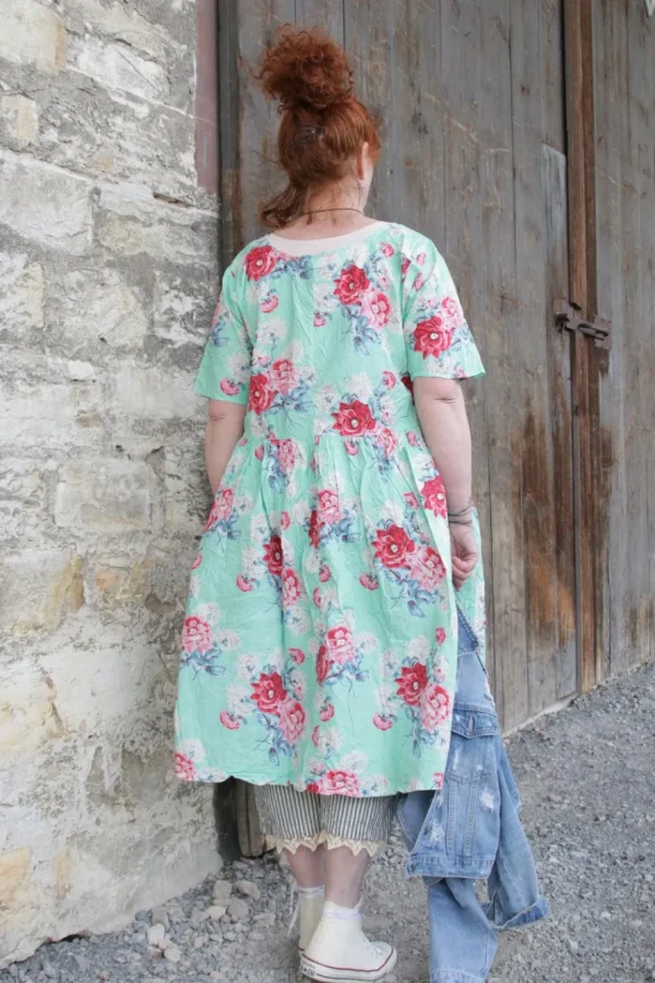 Kleider*Ewa i Walla Kleid 55859 ALISON in mintgrün mit Flowerprint (turquoise flower) - reine Knitterbaumwolle