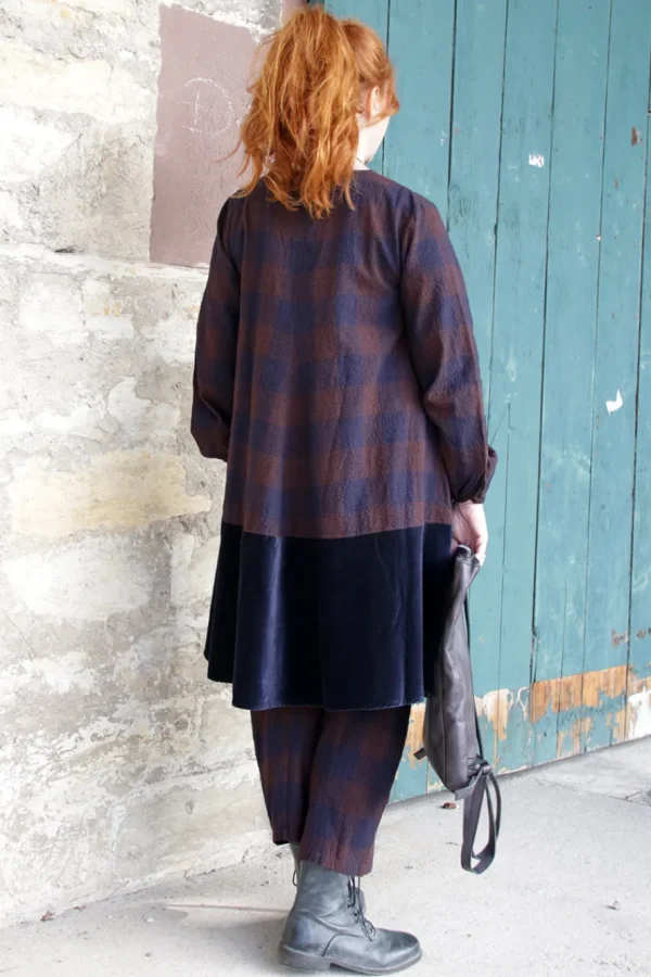 Kleider*Ewa i Walla * Kleid 55887 ANTONIA in blau burgunder kariert - softe Wolle & Baumwolle
