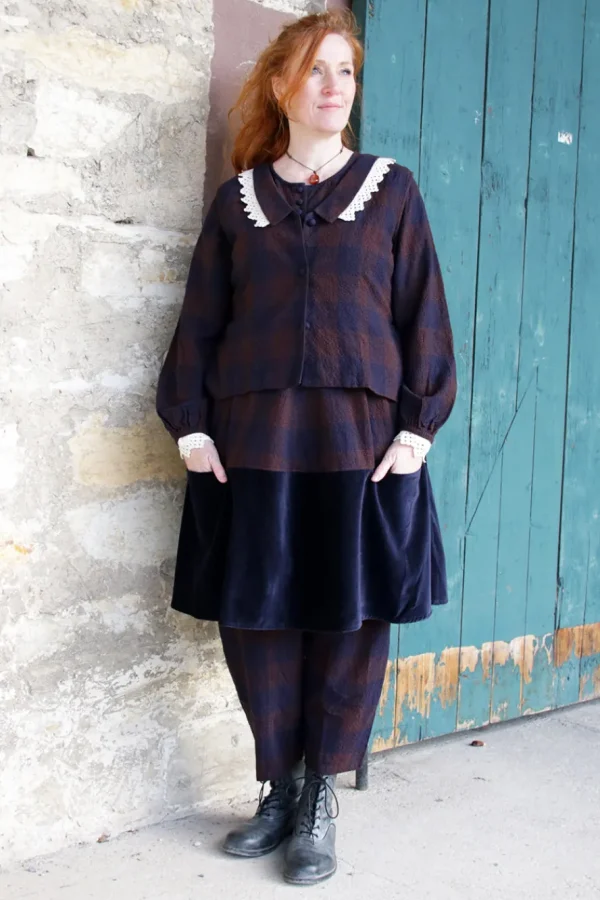 Kleider*Ewa i Walla * Kleid 55887 ANTONIA in blau burgunder kariert - softe Wolle & Baumwolle