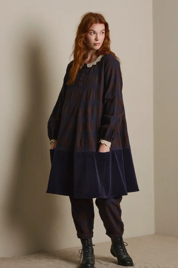 Kleider*Ewa i Walla * Kleid 55887 ANTONIA in blau burgunder kariert - softe Wolle & Baumwolle