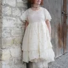 Kleider*Ewa i Walla Kleid 55800 EKANTA in creme mit PomPoms - Organza & Hardvoile aus reiner Baumwolle