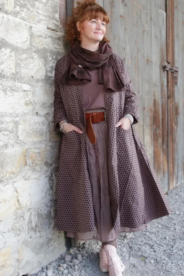 Kleider*Ewa i Walla Kleid 55807 FILIPPA in rose-violett mit Punkten (dark mauve) - reine Knitterbaumwolle