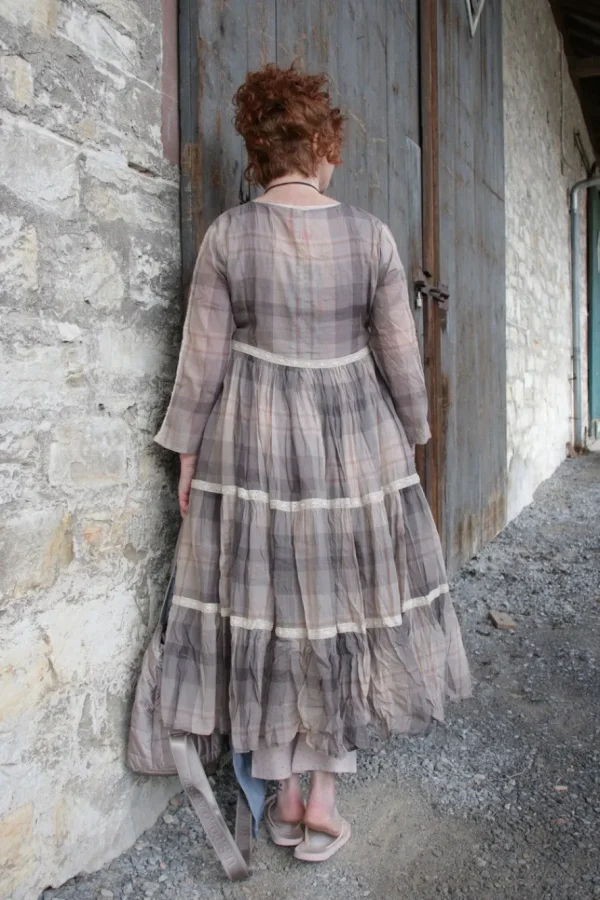 Kleider*Ewa i Walla Kleid 55738 in creme, nougat & braun kariert - reiner Voile