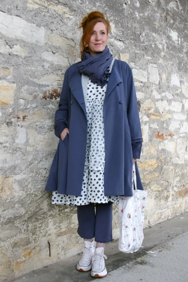 Kleider*Ewa i Walla Kleid DINTI 55888 in weiß mit blauen Punkten (original) - reine Baumwolle