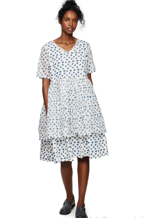 Kleider*Ewa i Walla Kleid DINTI 55888 in weiß mit blauen Punkten (original) - reine Baumwolle
