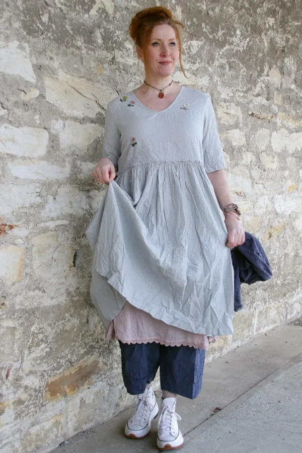 Kleider*Ewa i Walla Kleid KJELLA 55906 in hellblau zart kariert (original) - Baumwolle mit Leinen