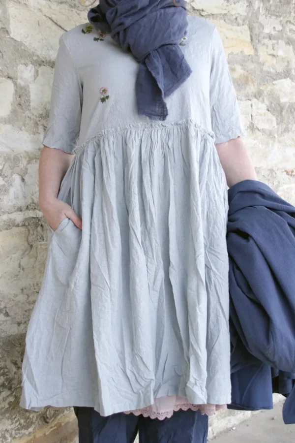 Kleider*Ewa i Walla Kleid KJELLA 55906 in hellblau zart kariert (original) - Baumwolle mit Leinen