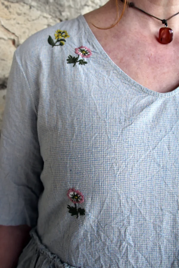 Kleider*Ewa i Walla Kleid KJELLA 55906 in hellblau zart kariert (original) - Baumwolle mit Leinen