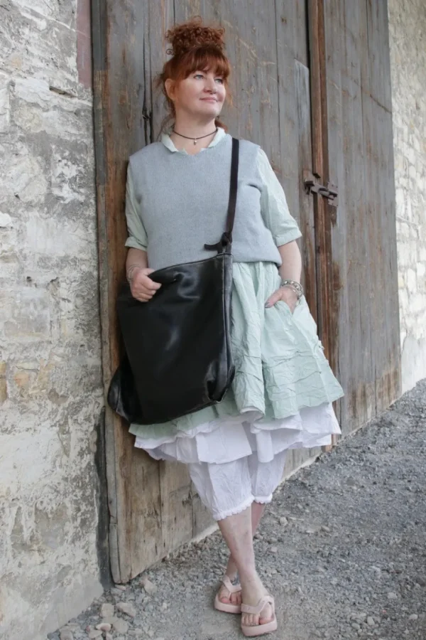Taschen*FRA.SA Shopper SACK mit Schulterriemen in vintage black (charcoal) - supersoftes, recyceltes Leder