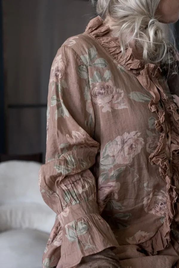 Blusen*Les Ours Bluse OEILLET in nougat mit Flowerprint - softer Voile aus reiner Baumwolle
