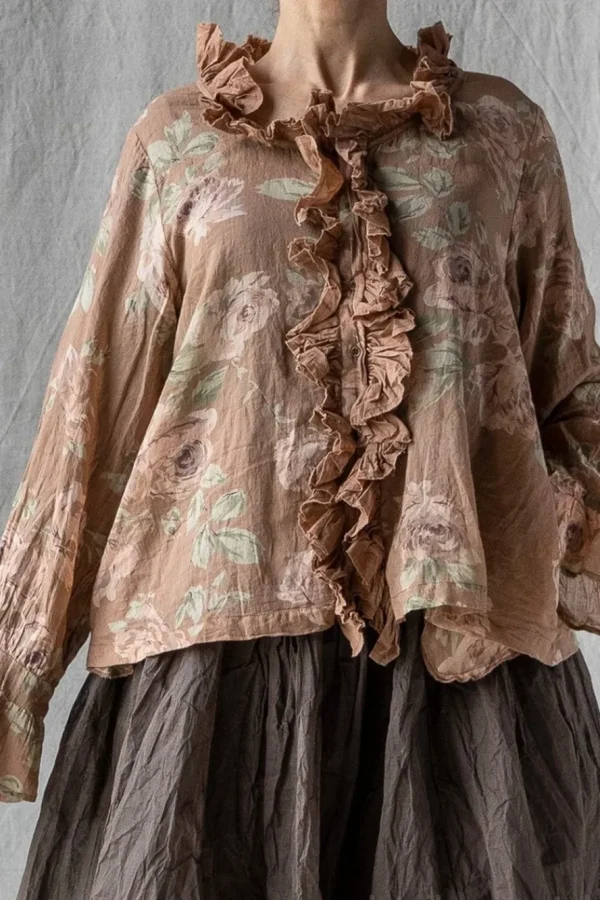 Blusen*Les Ours Bluse OEILLET in nougat mit Flowerprint - softer Voile aus reiner Baumwolle