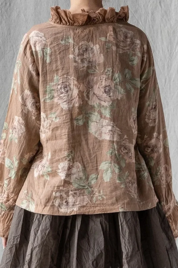 Blusen*Les Ours Bluse OEILLET in nougat mit Flowerprint - softer Voile aus reiner Baumwolle