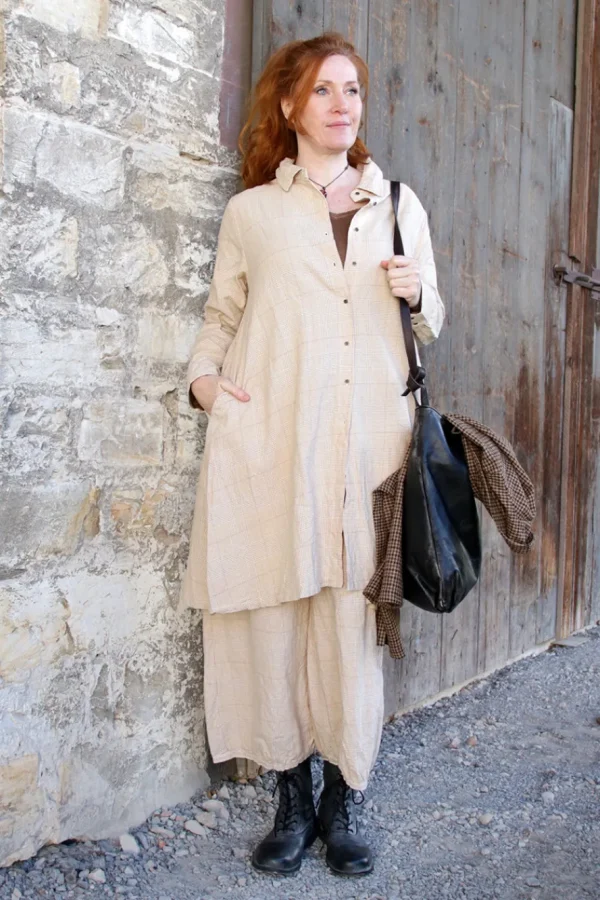 Hosen*Les Ours Hose GUS mit Hahnentrittmuster in creme-caramel - softe Damast-Baumwolle