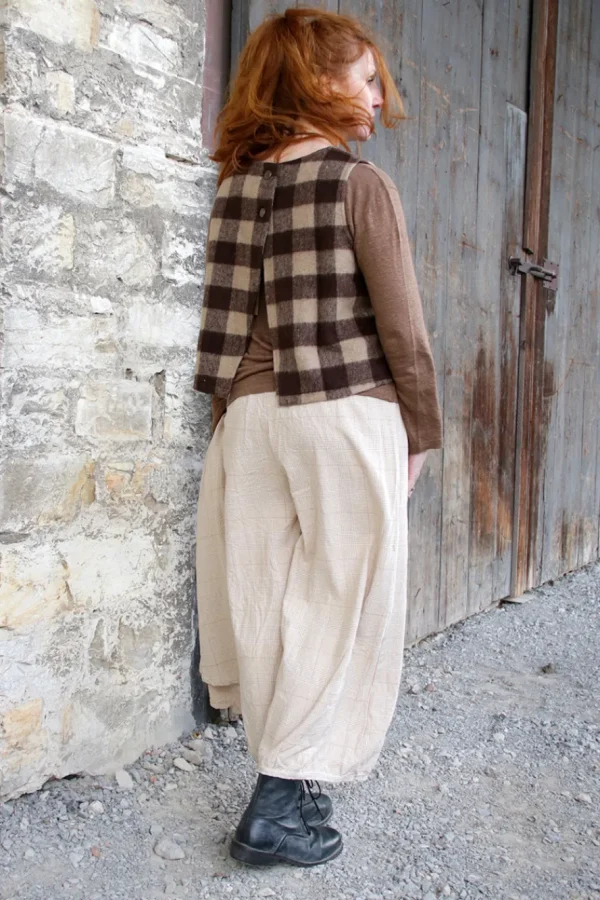 Hosen*Les Ours Hose GUS mit Hahnentrittmuster in creme-caramel - softe Damast-Baumwolle