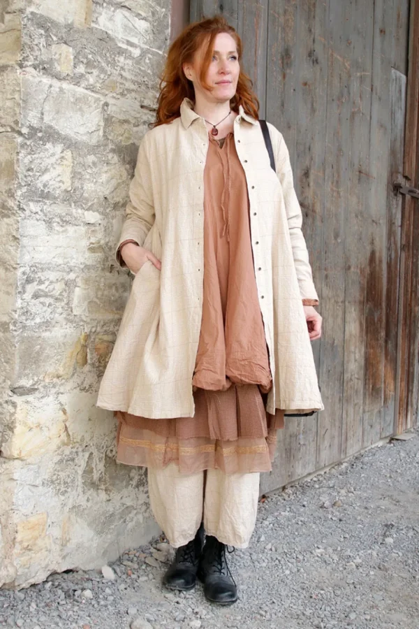 Hosen*Les Ours Hose GUS mit Hahnentrittmuster in creme-caramel - softe Damast-Baumwolle
