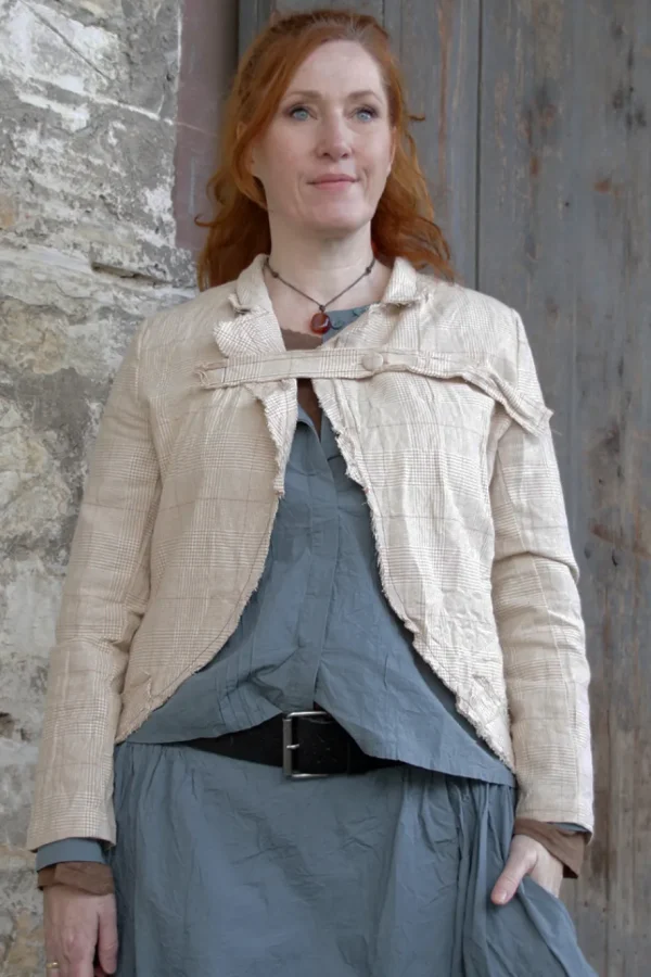 Jacken*Les Ours Jacke LIMOUNE mit Hahnentrittmuster in creme-caramel - softe Damast-Baumwolle