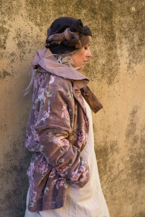 Jacken*Les Ours Jacke PISSENLIT in altrose mit Flowerprint - kuscheliger Samt aus reiner Baumwolle