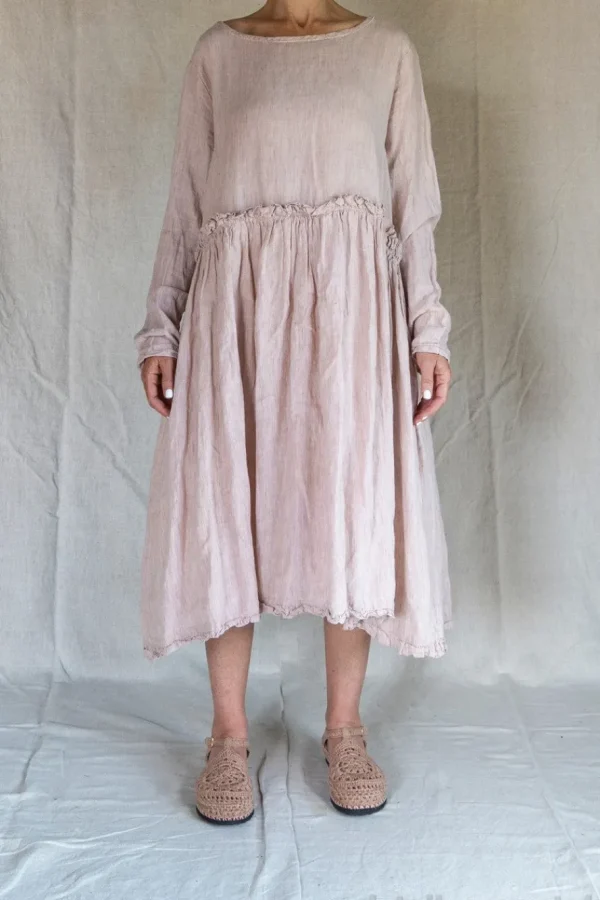 Kleider*Les Ours Kleid LISE im zart gestreiften Pastellrosa - reine, softe Baumwolle