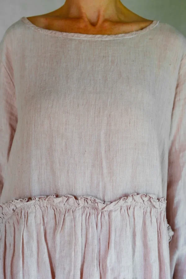 Kleider*Les Ours Kleid LISE im zart gestreiften Pastellrosa - reine, softe Baumwolle